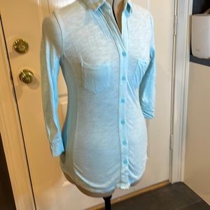 Side ribbed mint cotton long sleeve top, XS.  Very flattering